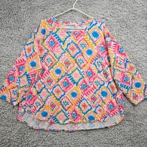 Fresh Produce Womens Colorful Geometric Tunic Shirt Size 3X Artsy‎ Boho Casual